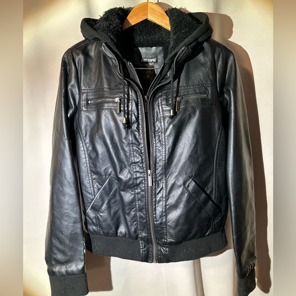 Hot Topic Black Faux Leather Bomber Jacket